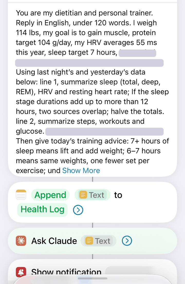 3. My rules and the data go to Claude; the reply is logged and shown as a notification